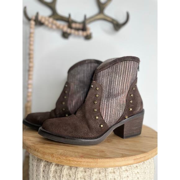 Sesto Meucci Mirka Studded Ankle Boots Size 6.5 Brown Leather Western Rodeo - Picture 4 of 11